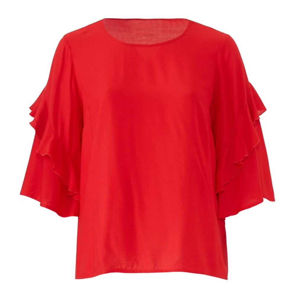 Junarose red Swiss dot top ruffle bell sleeve Size 16 Boho Vibrant Retro Classic